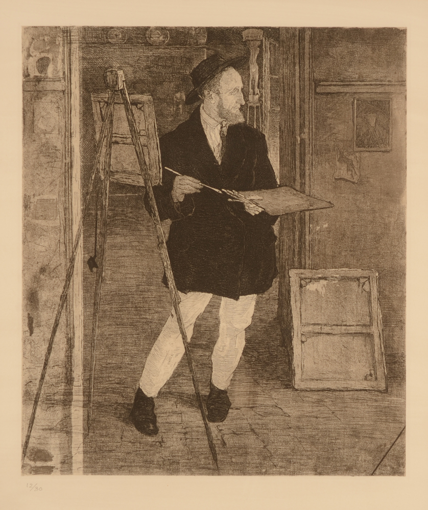 Jules De Bruycker — Portrait du peintre Leon De Smet, eau-forte, edition posthume