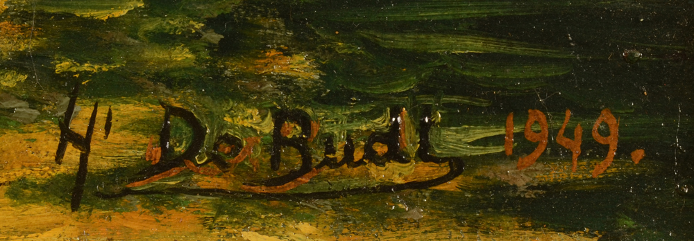 Henri De Budt — Detail of the signature of the artist, and date 1949, bottom right