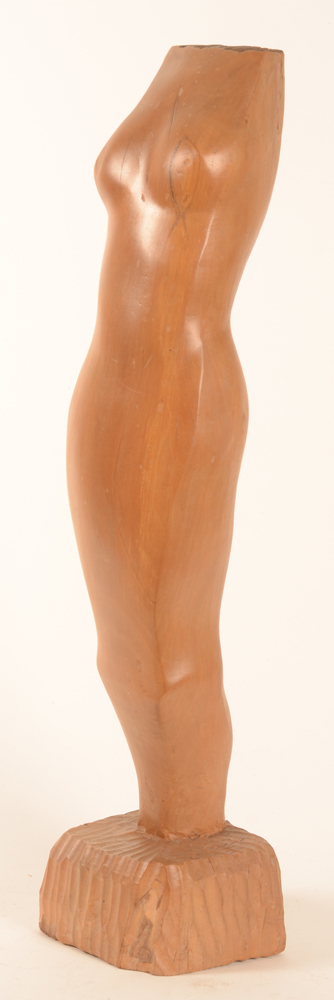 Bert de Clerck  wooden sculpture of a standing torso — Left side view