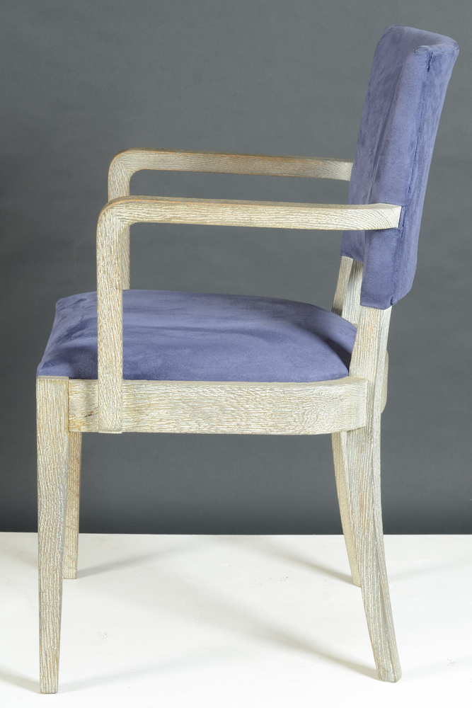 De Coene Freres — Side view of the chair (one of a pair), upholstery redone.
