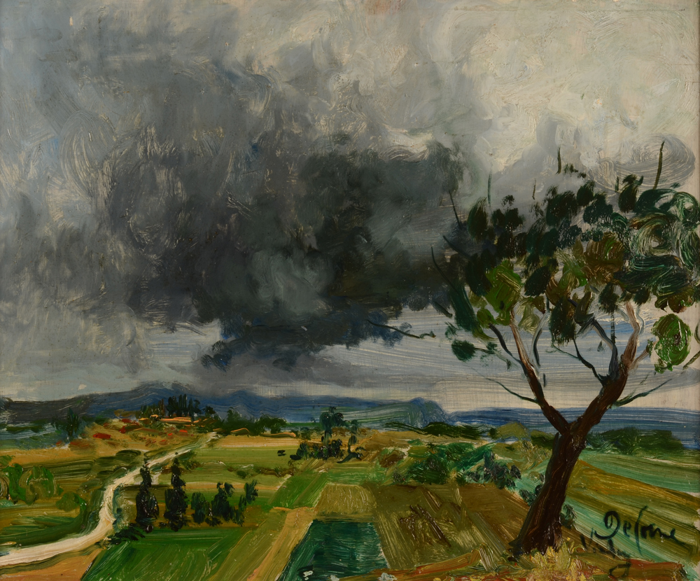 Jozef De Coene — Avant l'orage, à Vichy, huile sur panneau signé
