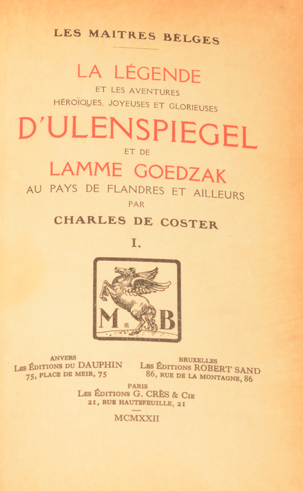 Charles De Coster Ulenspiegel illustrated by Jules De Bruycker — bound cover of the first volume