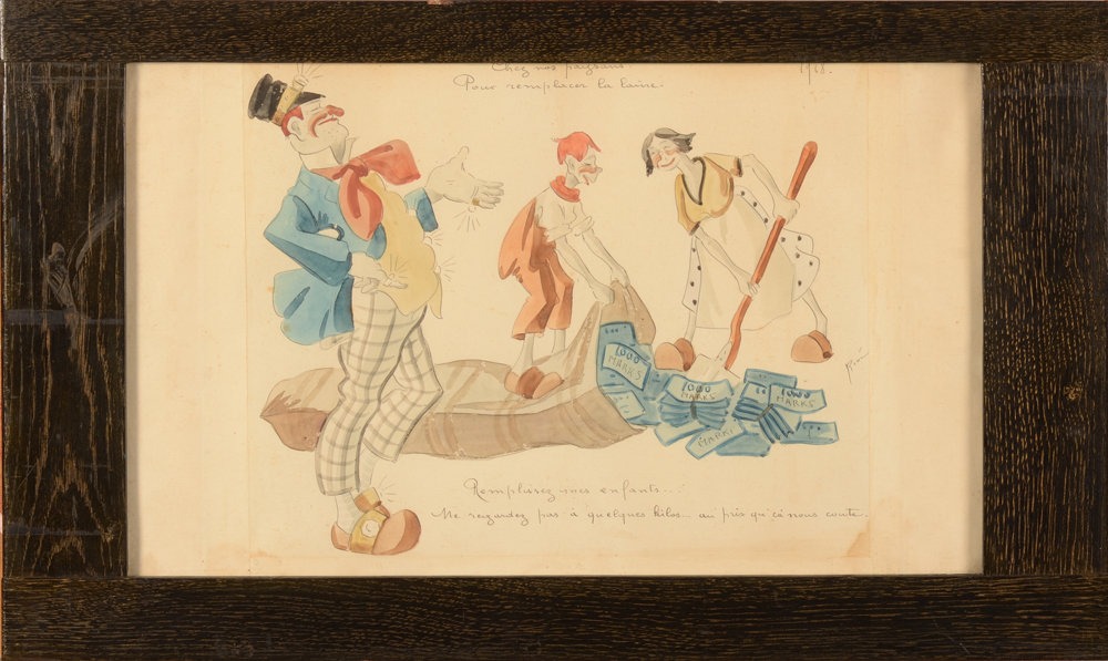 Rene De Pauw — Les profiteurs de la guerre, aquarelle et encre sur papier, 1918