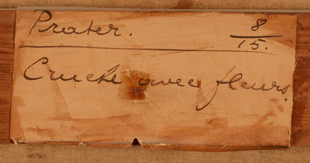 Julius De Praetere — Detail of the label with title, on the back of the strecher