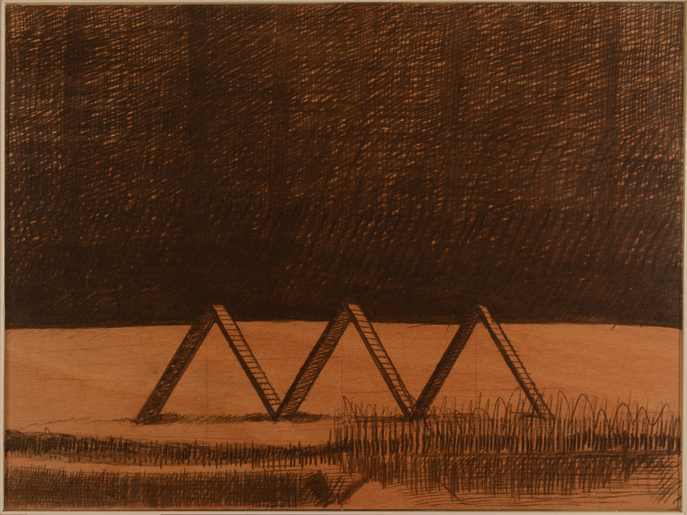 Yves De Smet Tekening naar Bandoneon — Dessin sur papier encadré sous plexi