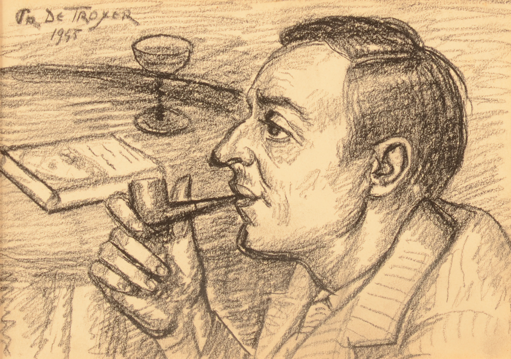 Prosper De Troyer — Portrait d'un homme, 1945, dessin original représentant probablement Albert De Poorter, ami du peintre