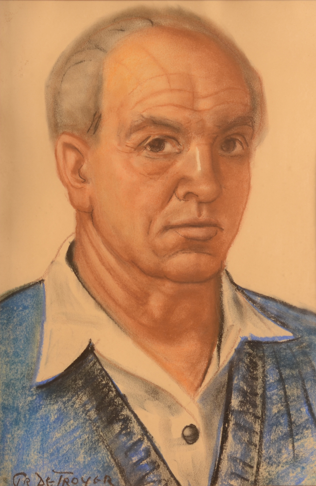 Prosper De Troyer Self portrait — Pastel on paper, framed behind glass