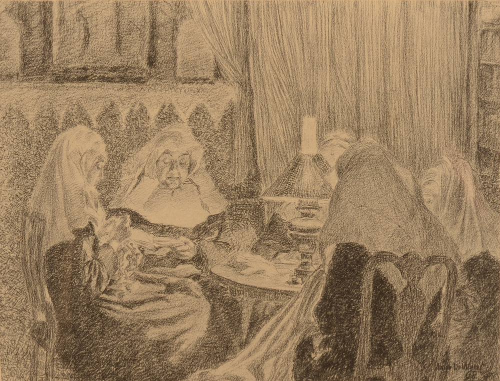 Anna de Weert — Beguines le soir autour de la table, signée dans l'image