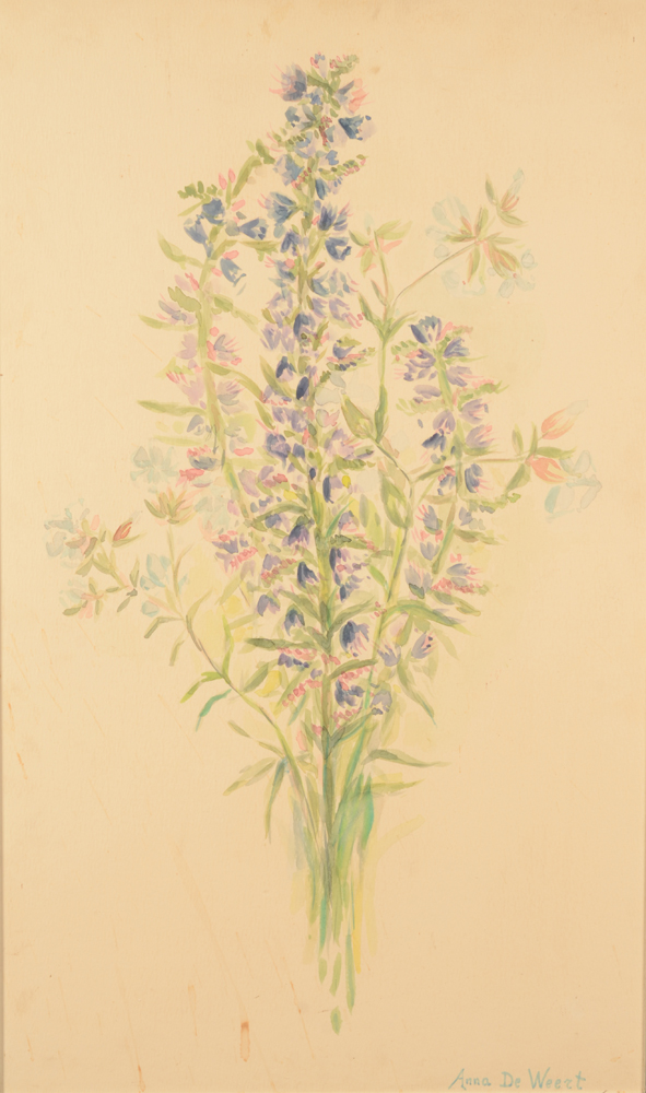 Anna de Weert  — Un bouquet aux fleurs de jardin, aquarelle sur papier, signée