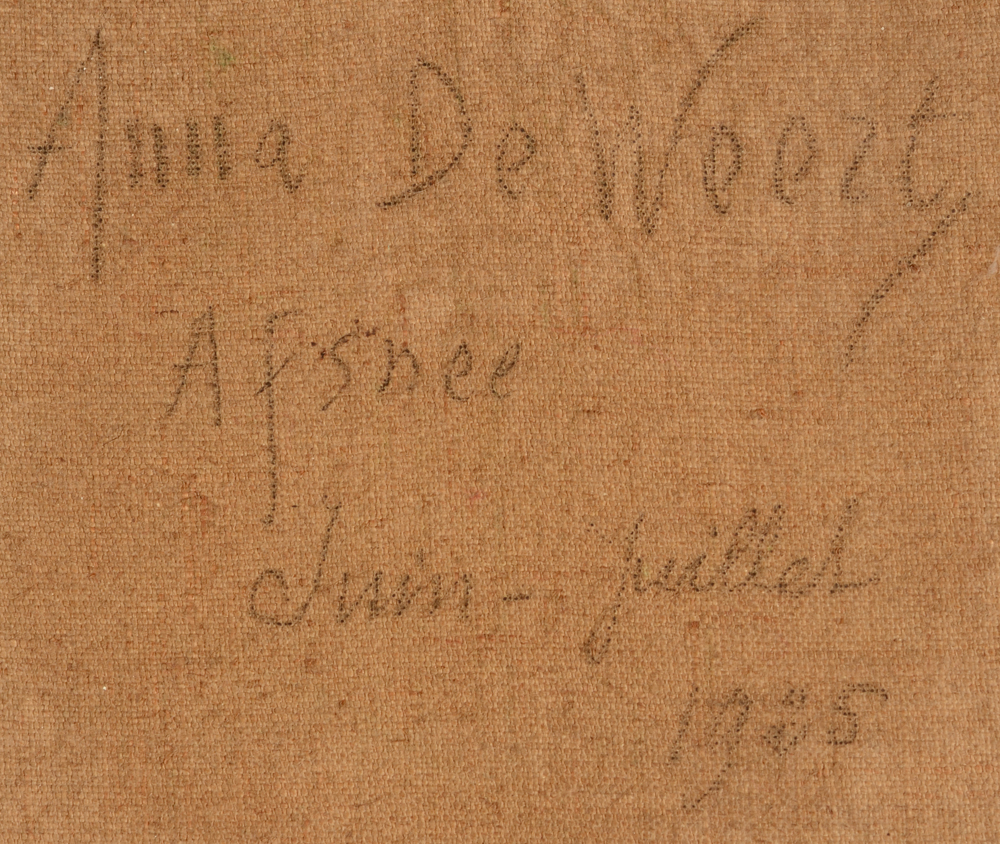 Anna de Weert — Signature, localisation and date at the back of the canvas