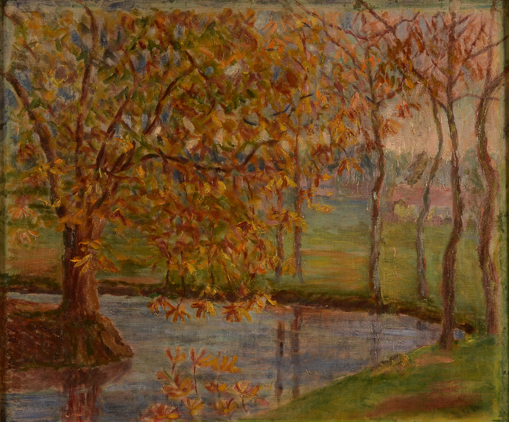 Jules De Wette (attr. to) — Paysage avec etang (automne), signé avec un monogramme en bas à droite