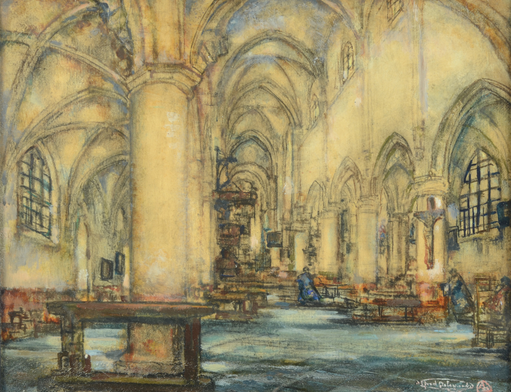 Alfred Delaunois — A view of the Begijnhofkerk in Leuven, probably painted at the same moment as the work in the M-Museum.