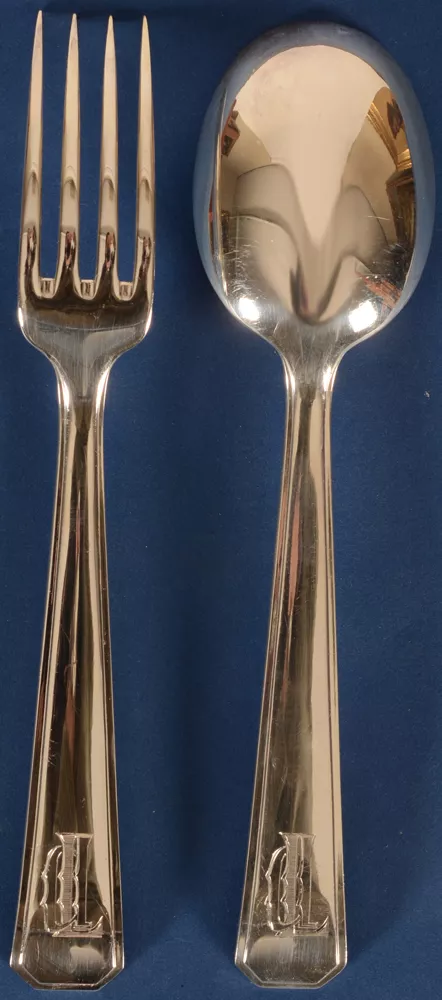 Delheid Frères 12 silver art deco forks and 12 spoons model 43