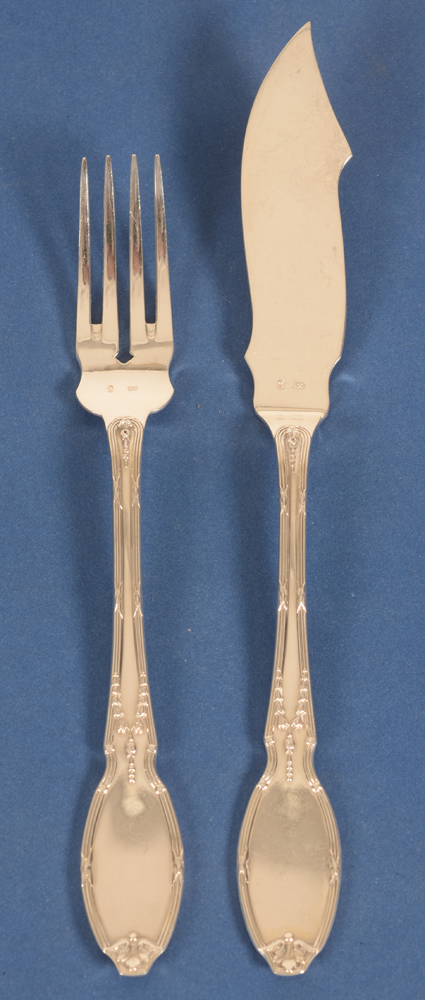 Delheid Frères — In total 131 pieces, with solid silver fish forks and knives for 12 persons<br>