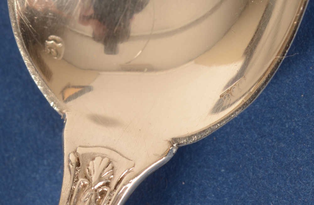 Delheid Freres — Makers mark and alloy mark on the inside of the spoon