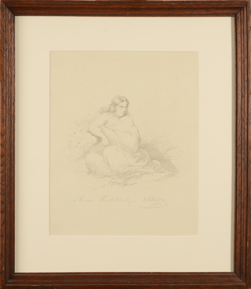 Cesare Dell'Acqua — Beau dessin romantique de 1850, d'une femme 'sauvage'