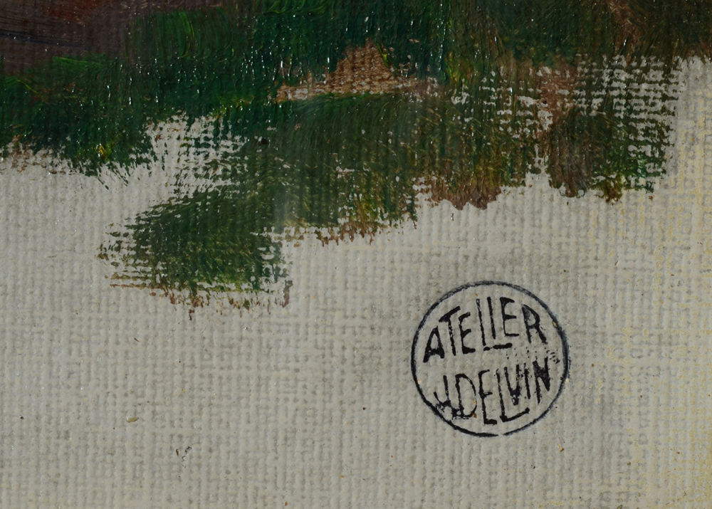 Jean Delvin — Detail of the workshop or atelier stamp.