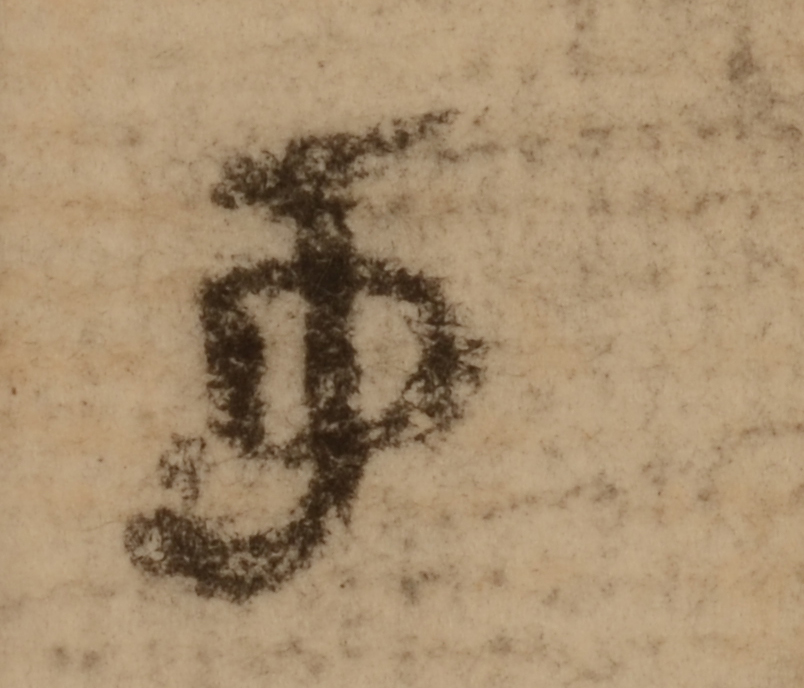 Jean Delvin — Detail of the small monogram signature bottom left