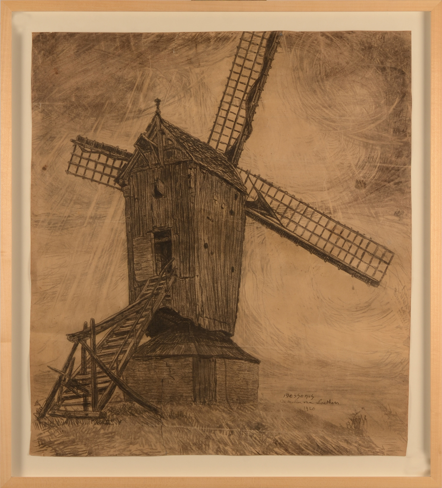 Alfons Dessenis — <p>Le moulin à vent de laethem-St-Martin en 1920, beau dessin expressioniste</p>