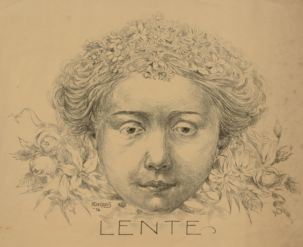 Alfons Dessenis — Lente, een zeer zeldzame lithografie uit 1916.