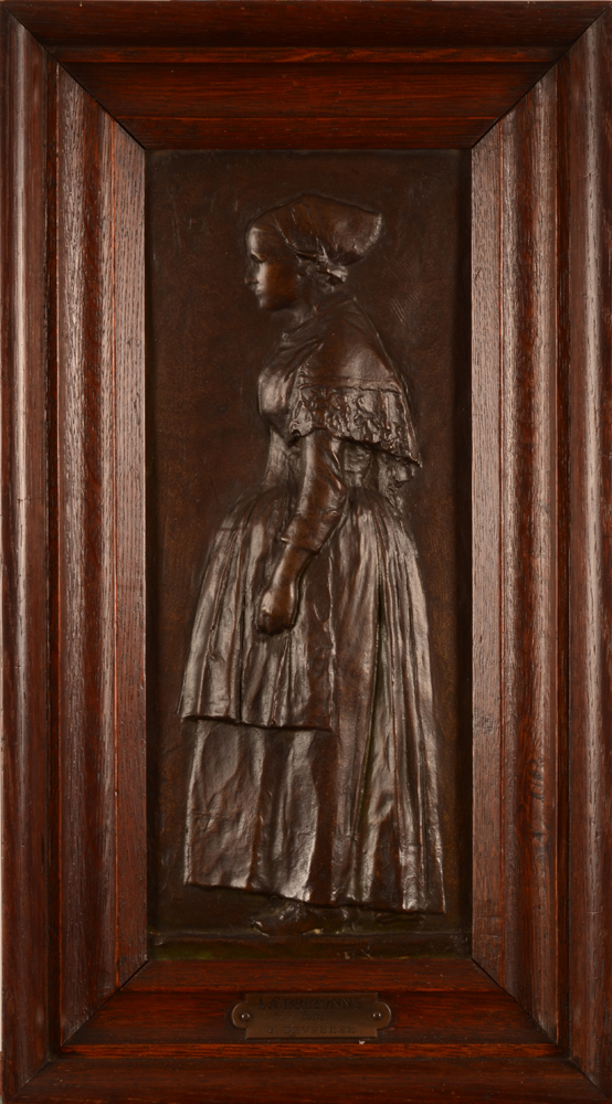 Godefroid Devreese — Plaque en bronze patiné, dans un cadre en chêne d'origine