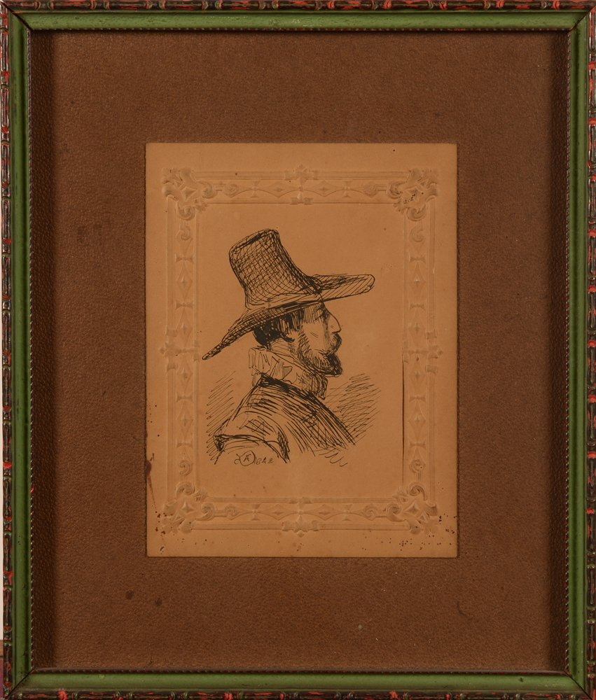 Adolphe Dillens profile d'homme — Man in 17th century costume, with frame
