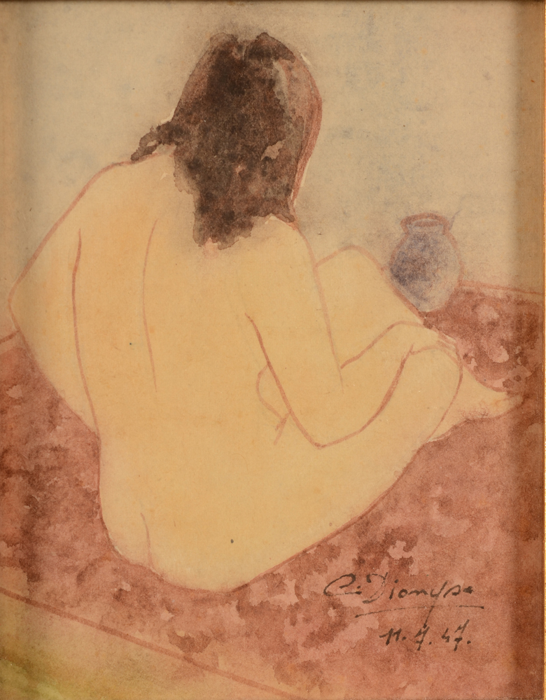 Carmen Dionyse — Femme nue assise, aquarelle sur papier, signée et datée&nbsp;