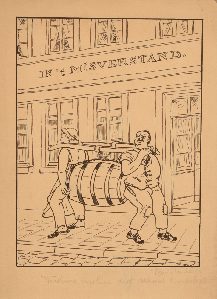Charles Doudelet Misunderstanding — Ink drawing illustrating a proverb / Illustration d'un proverbe
