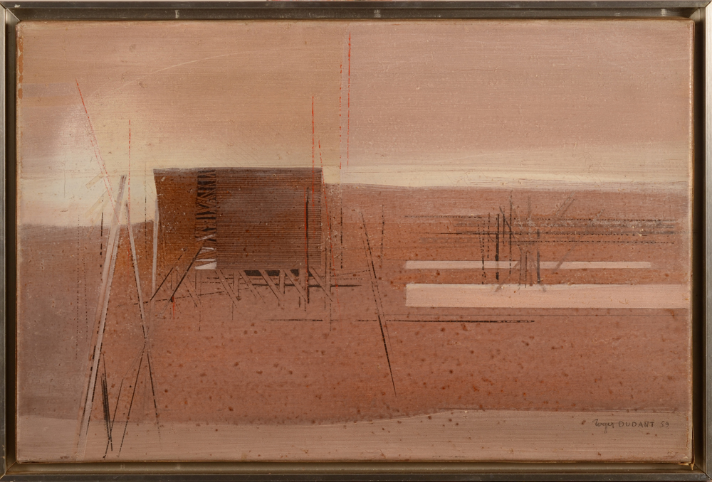 Roger Dudant — construction sur la plage, 1959, oeuvre typique du début de la carrière de l'artiste