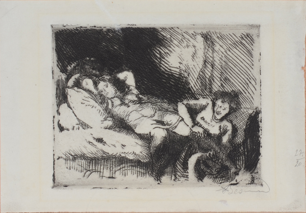 Paul-Albert Besnard 'Le coucher' etching.  — Eau-forte de Besnard, signée par l'artiste