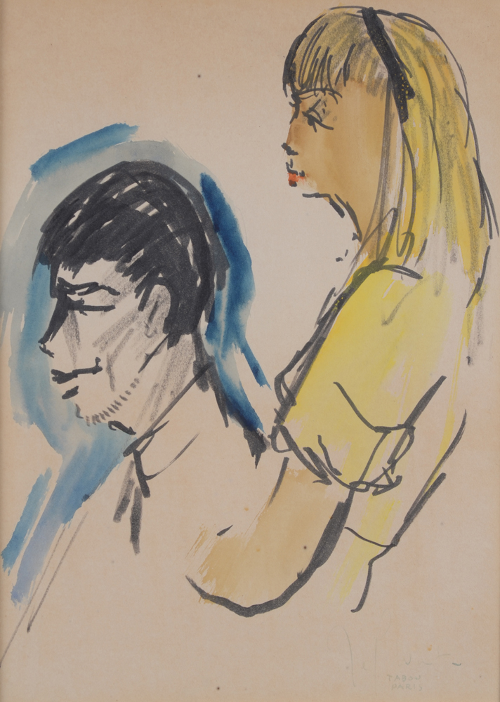 Jef Wauters — Dessin d'un garçon et une fille pris au Tabou à Paris, ca. 1960