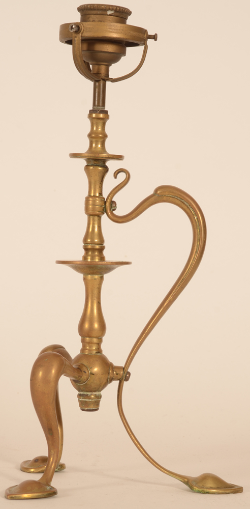 English arts and crafts brass lamp — Profile view