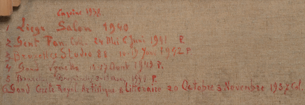 Jacques Bergmans — List of exhibitions where the work was shown, on the back of the canvas