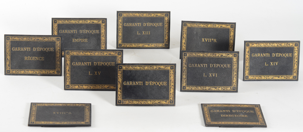 Garantie d'Epoque display cards — Cartels d'étalage d'un antiquaire