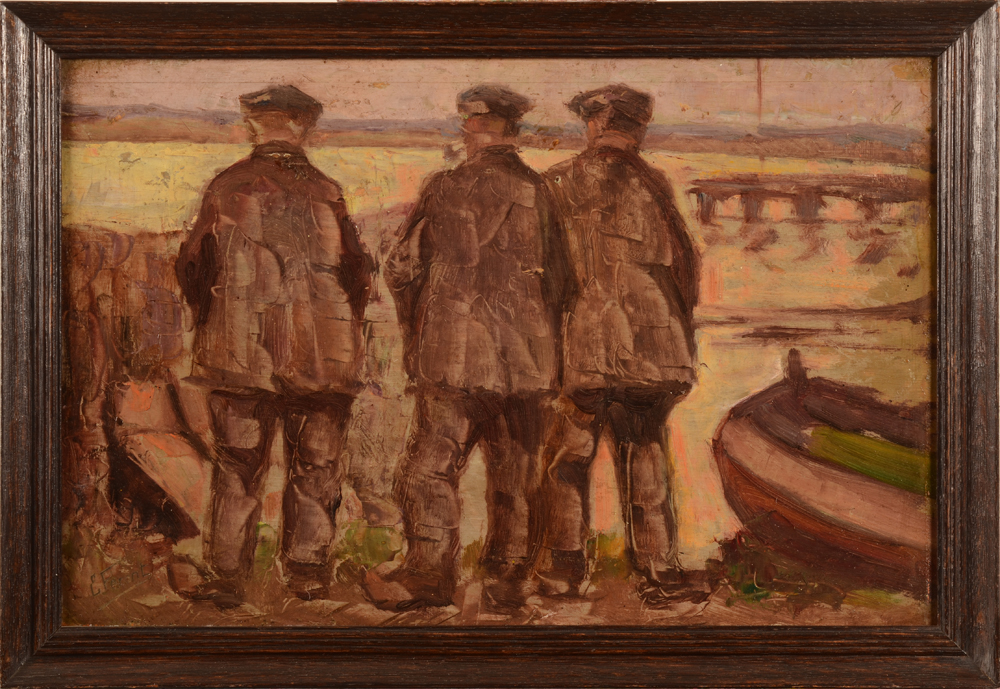 Emile Feront The Watchers — huile sur panneau, L'Escaut près du Port d'Anvers