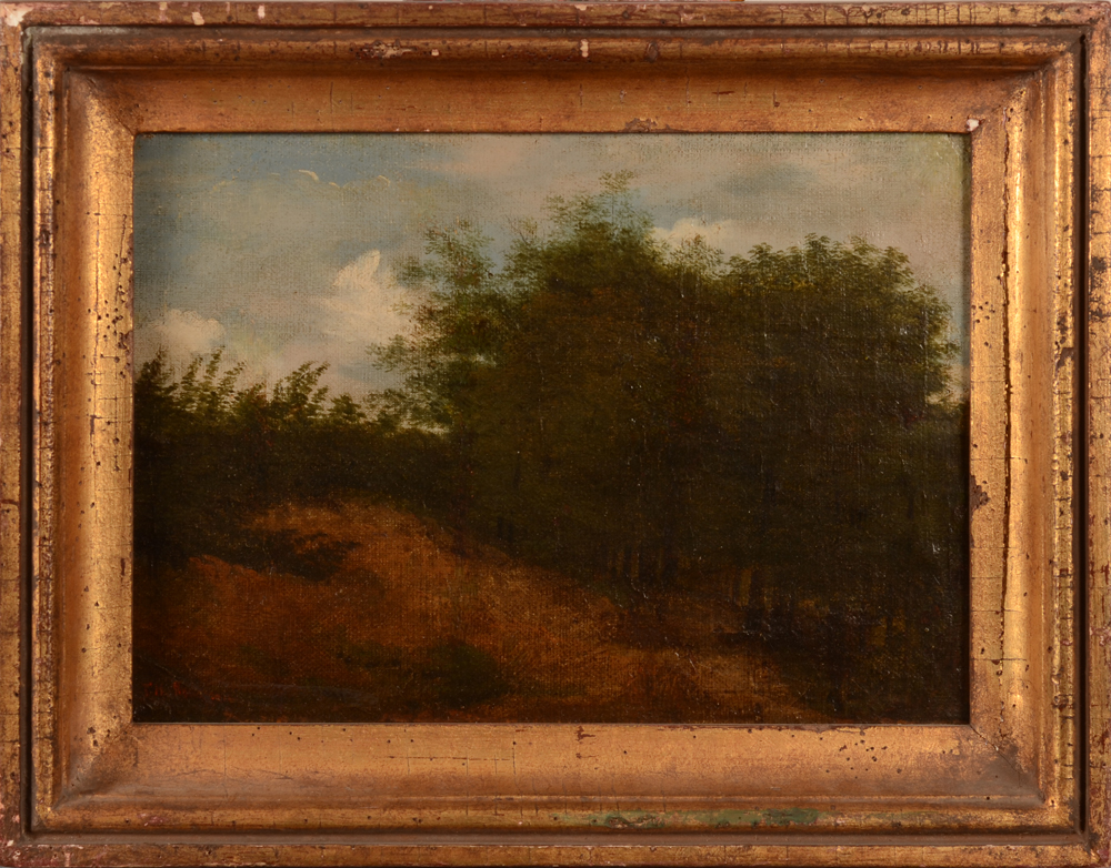 Follower of Theodore Rousseau — Petit paysage Barbizon, huile sur toile marouflée sur panneau, d'un suiveur de Th. Rousseau