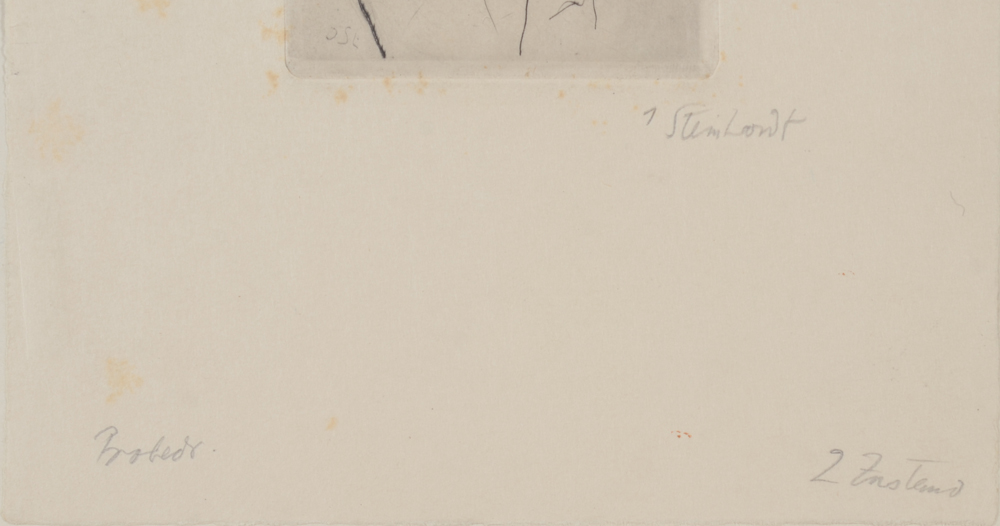 Jakob Steinhardt 'Judenkopf' Etching and drypoint 1913 — Signature and additional information about the etching/drypoint. Underneatch the plate.
