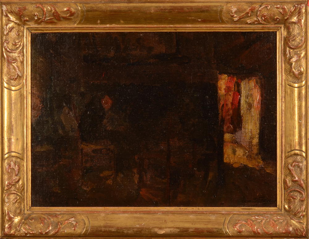 Léon Frédéric — Ombre et lumière, une étude de 1884 pour le tableau 'Le Mort du paysan - pleureuses', certifié par le fils de l'artiste