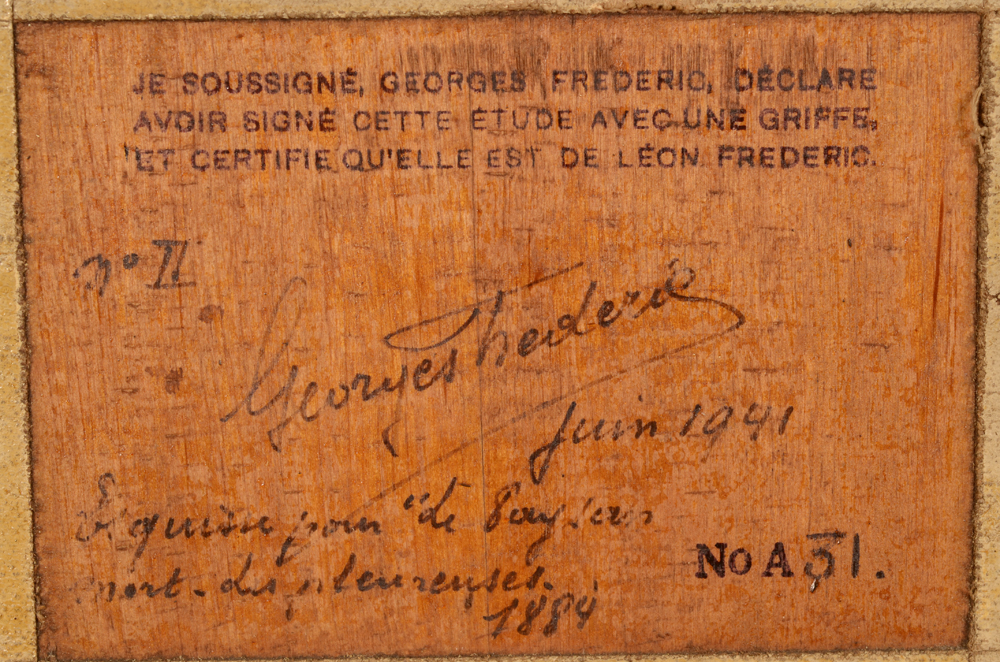 Léon Frédéric — Detail of the certificate at the back