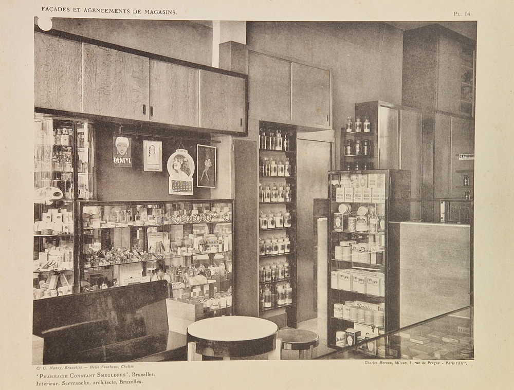 René Herbst Nouvelles devantures et agencements de magasins parisiens — the modernist interior of a pharmacy designed by painter Victor Servranckx