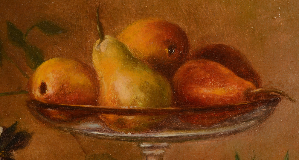 Th. Galens Summer Still Life 1917 — Detail, pears in a finely stemmed dish
