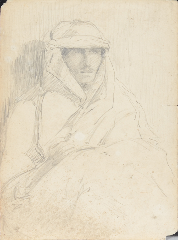 Unknown artist, pencil drawing of a man in arabic dress — Dessin d'un artiste belge ou français, ca. 1900, non signée