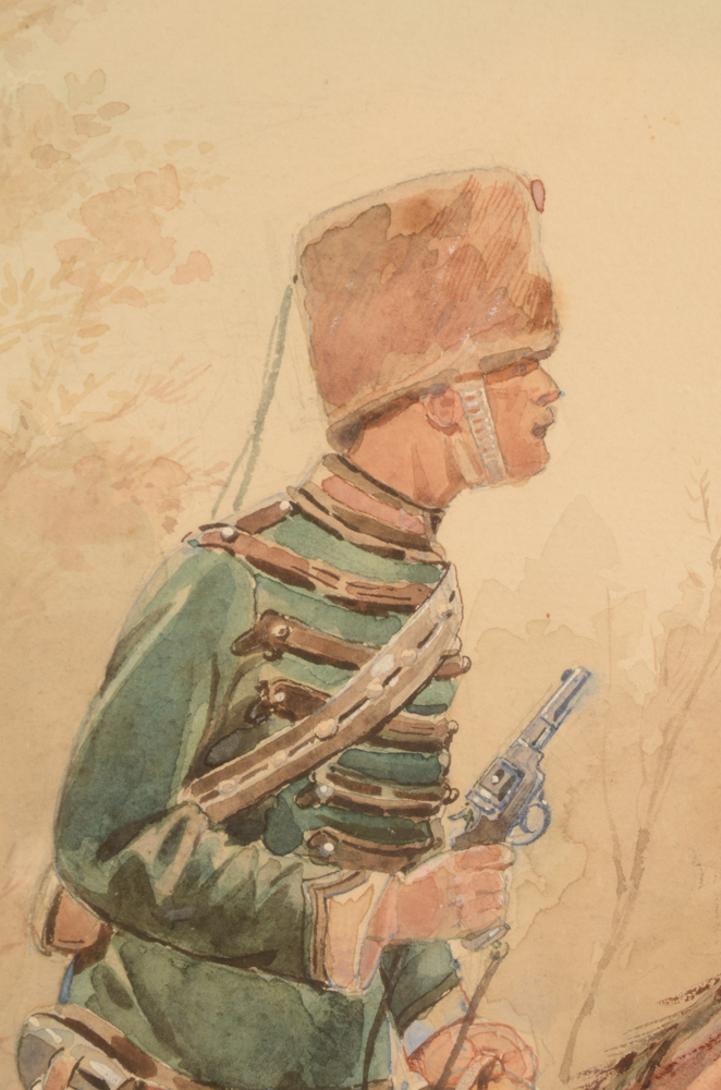 Louis Geens  Belgian Civil Gard on watch — Detail of the watercolour
