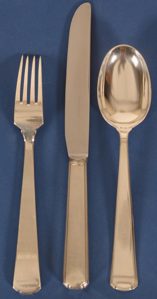Vereinigte Silberwarenfabriken Düsseldorf — Large fork, large knife and large spoon in silver