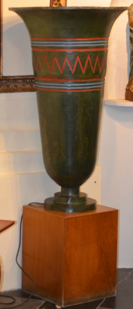 Monumental bronze uplighter — The lamp on its original wooden base
