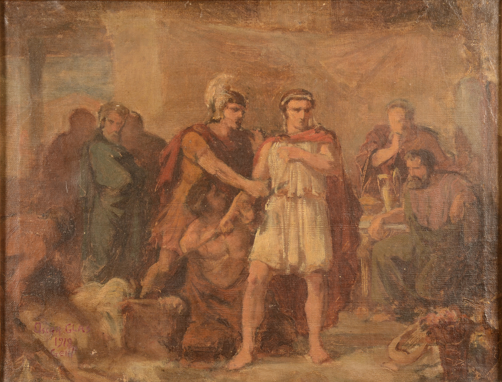 Oscar Glas — Une scène de l'antiquité romaine, huile sur toile de 1918