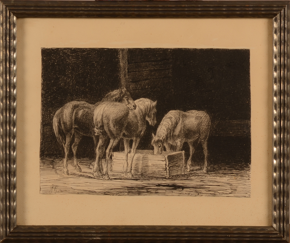Jean Godenne Drinking Horses — Encre de Chine sur papier