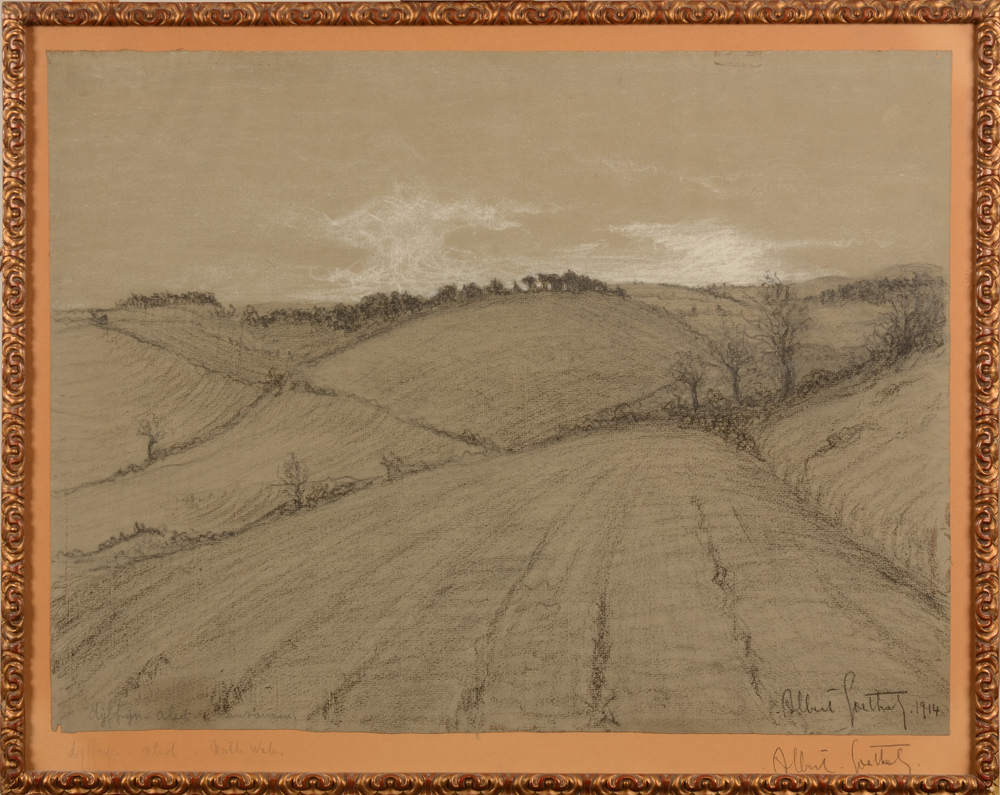 Albert Goethals — A rare drawing of a North-Welsh landscape by this artist from Bruges