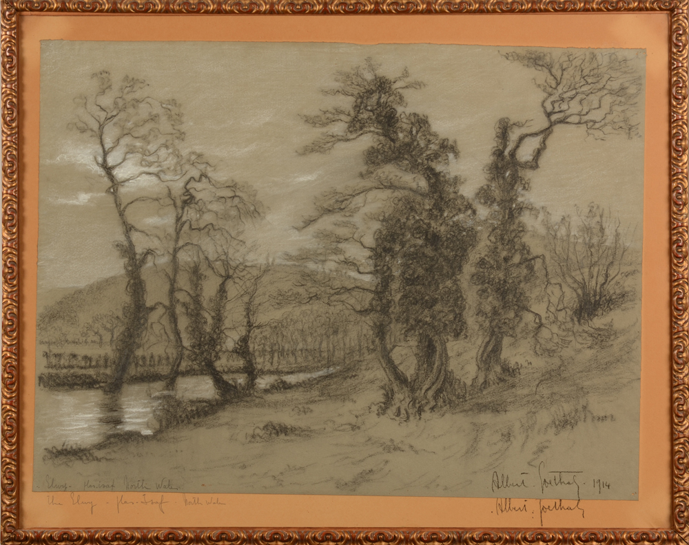 Albert Goethals — Rare drawing of the river Elwyn in North-Wales, 1914<br>