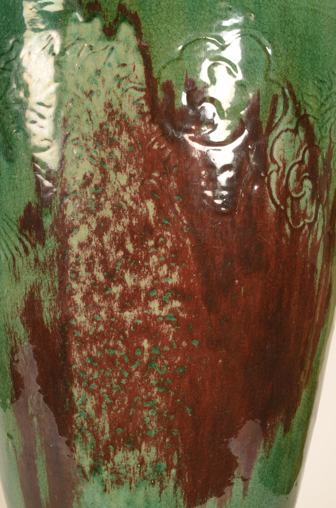 A green glazed large martavan — Detail of the sang-de-boeuf 'stain'